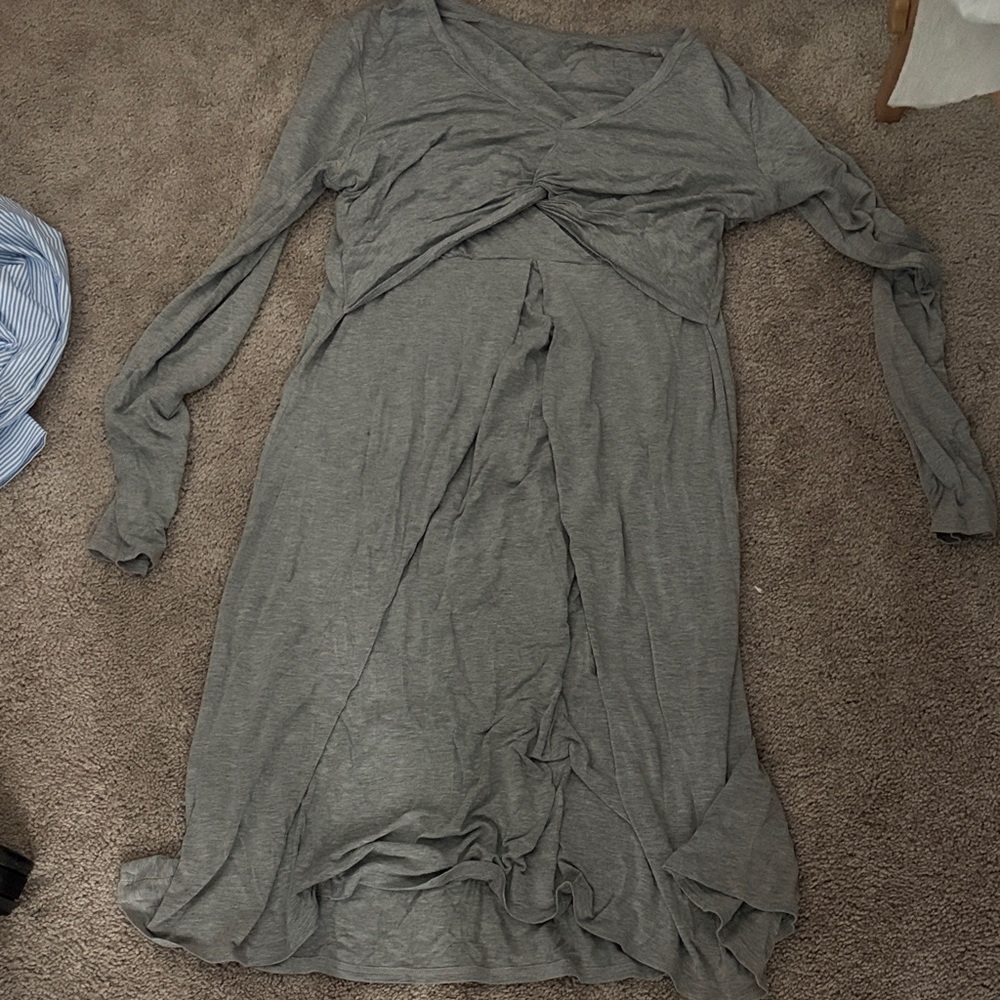 Breastfeeding Gray Long-Sleeve Twist-Front Women’s Dress
